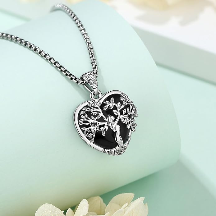 EUDORA Tree of Life Necklace with Moonstone Amethyst Obsidian Turquoise Healing Crystal for Women, Silver Plated Copper Mother Tree of Life Pendant Amulet Energy Jewelry, Gift for Women Mom, 20"+2"
