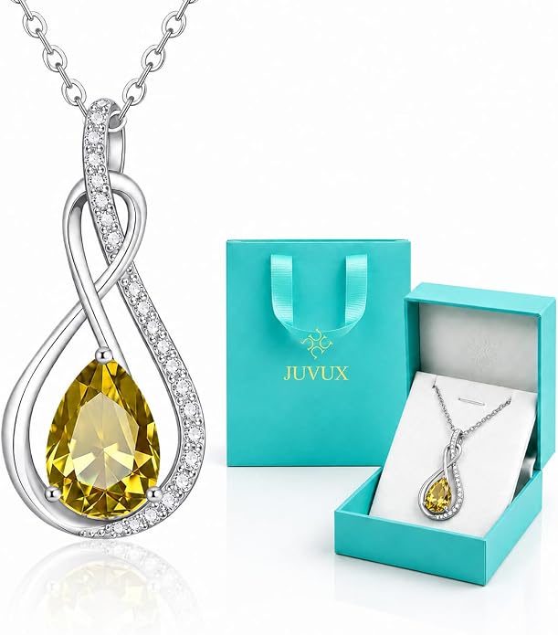 Birthstone Necklaces for Women Mothers - 925 Sterling Silver Dainty Infinity Cubic Zirconia Pendant Necklace Anniversary Birthday Christmas Gifts for Her Wife Mom Lady Daughter, Adjustable Chain