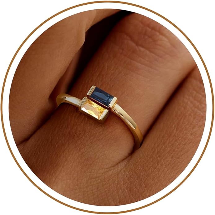 JSJOY Birthstone Rings for Women Dainty Emerald Blue Ring Birthday Gifts for Mom Her Gemstones CZ Ring for Teens Gold Rings That Don't Tarnish Adjustable Ring Jewelry Gifts