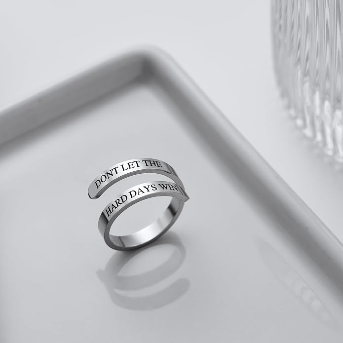 Dont Let The Hard Days Win Ring for Women/Men,Adjustable Stainless Steel Engraved Inspirational Ring Unique Jewelry Gifts