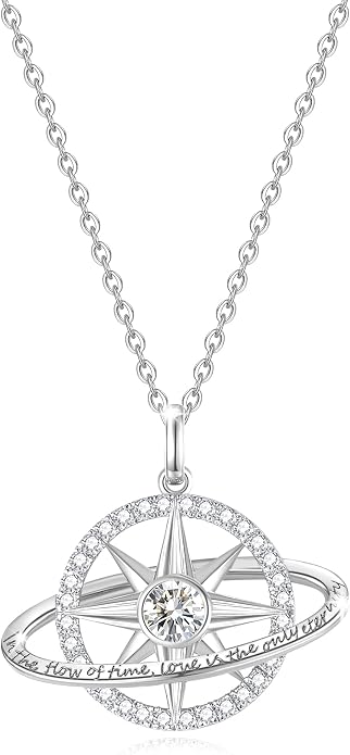 FANCIME Stellar Promise Birthstone Necklace for Women White Gold Plated Sterling Silver Planet Star Pendant Fine Jewelry Anniversary Birthday Mothers Day Gifts for Women Wife Friend Her