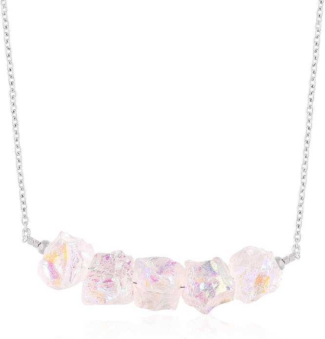 Natural Angel Aura Quartz Crystals Pendant Necklace, Cabochon Gemstone, Energy Healing Crystals, Birthday, Gift for Her, Gemstone Jewelry 18 inch AAA+ Quality