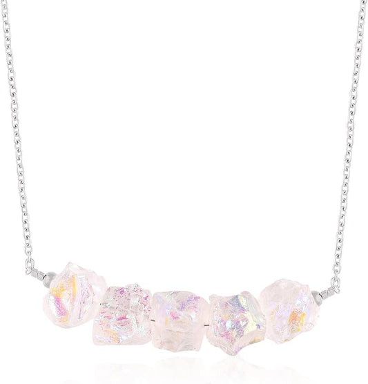 Natural Angel Aura Quartz Crystals Pendant Necklace, Cabochon Gemstone, Energy Healing Crystals, Birthday, Gift for Her, Gemstone Jewelry 18 inch AAA+ Quality