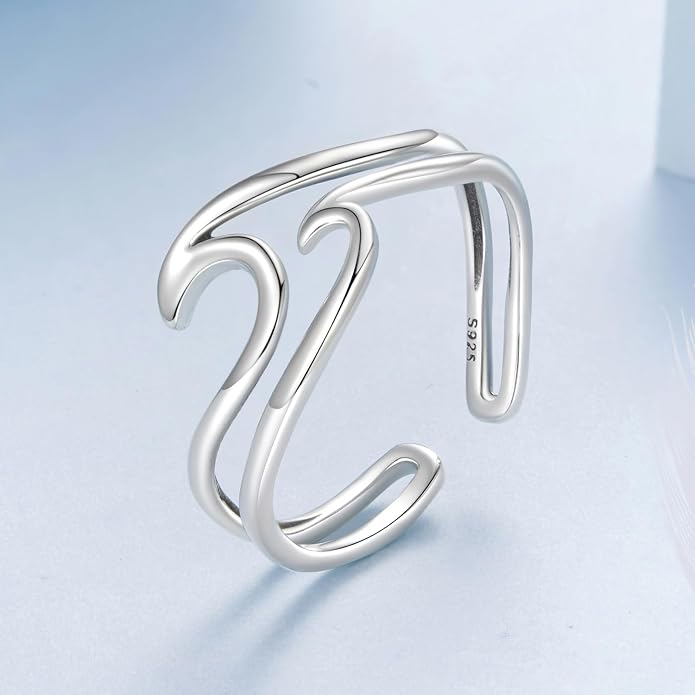 MUNDELL 925 Sterling Silver Simple Multi-layer Leaf Adjustable Ring Green Lucky Leaves Statement Ring for Women Promise Ring Fine Jewelry