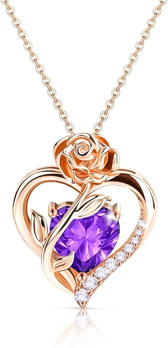 Anniversary Birthday Gifts for Women - Heart Birthstone Necklace: 925 Sterling Silver Rose/White/Yellow Gold Pendant Necklaces Gold Jewelry Gift for Wife Girlfriend Mom Daughter Grandma