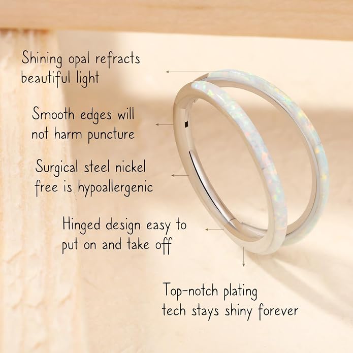 AROWRO Conch Piercing Jewelry Nose Rings Hoops Septum Rings Cartilage Earrings for Women Men Helix Piercing Jewelry Rook Tragus Surgical Steel Gold Silver 16G 18G 20G With Cubic Zirconia Opal