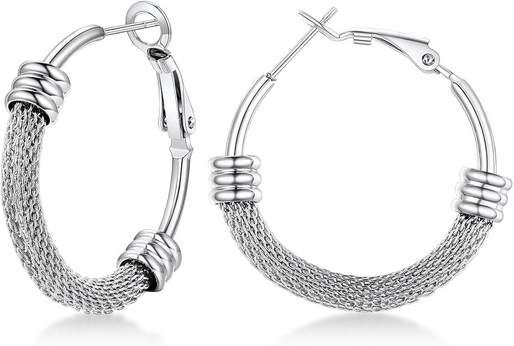 FOCALOOK 14K Gold Plated Hoop Earrings, Lightweight Hypoallergenic Large Stainless Steel Black Hoops Earrings for Women 20/30/40/50/60/70/80mm