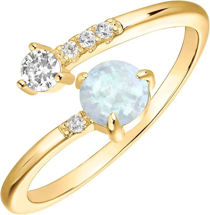 PAVOI 14K Gold Plated Created Opal Rings - Stacking Rings for Women