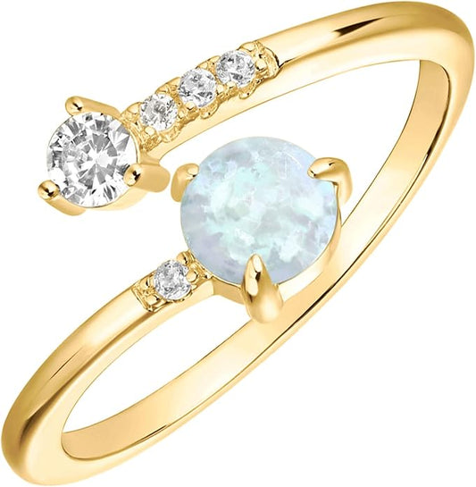 PAVOI 14K Gold Plated Created Opal Rings - Stacking Rings for Women