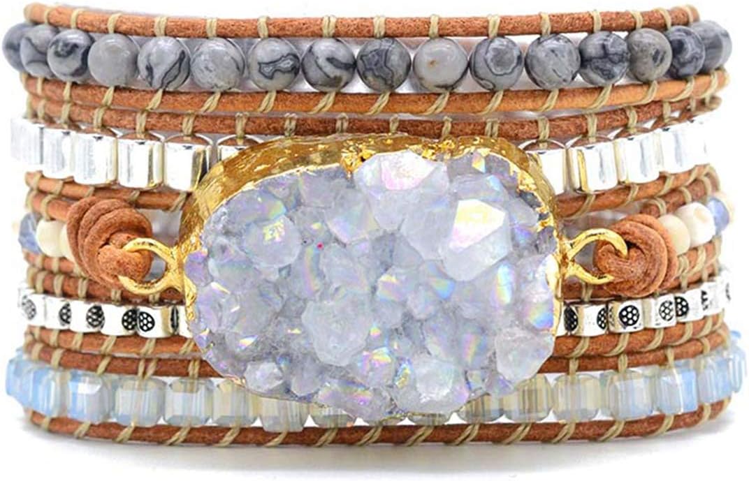 Boho Wrap Bracelet for Women, Handmade Natural Imperial Jasper Multi-Layer Stone Beaded Bracelet, Bohemian Healing Crystal Stone Jewelry Gifts
