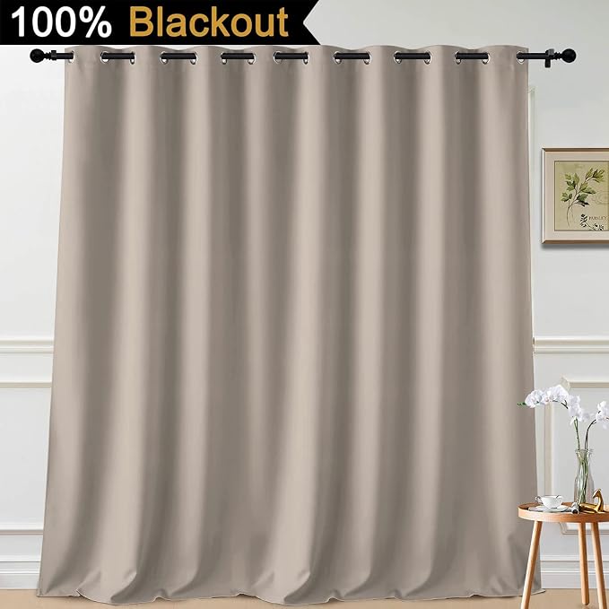 Yakamok Natural 100% Blackout Patio Door Curtain Panels W100 x L96,1 Panel | Noise Reducing Barrier Panel for Sliding Glass Door, 2 Thick Layers Heat Full Light Blocking Patio Door Drapery