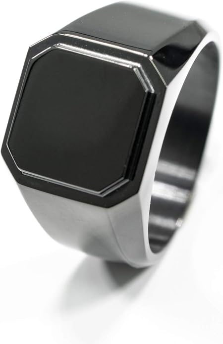 Jewelry | Stainless Steel Letter Alphabet Initial Ring | Square Flat Top Ring for Men & Women | Stainless Steel Jewelry, (Black, Gold, Silver), Size 7-16