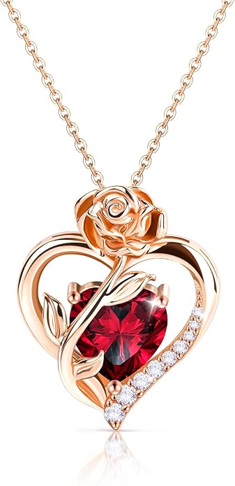 Anniversary Birthday Gifts for Women - Heart Birthstone Necklace: 925 Sterling Silver Rose/White/Yellow Gold Pendant Necklaces Gold Jewelry Gift for Wife Girlfriend Mom Daughter Grandma