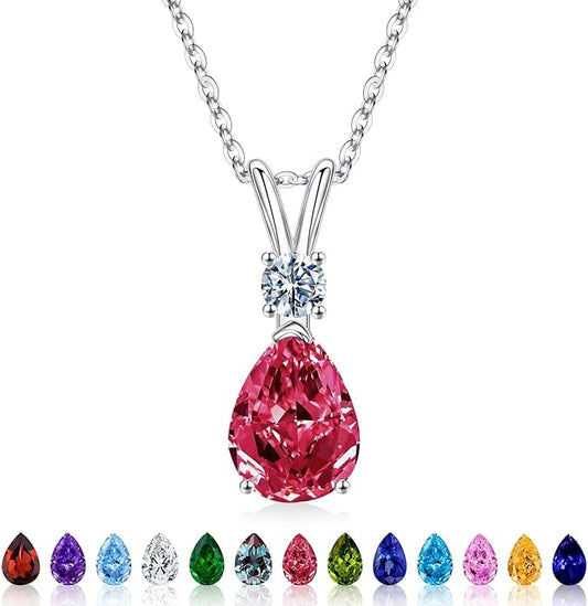 Iefil 925 Sterling Silver Birthstone Necklaces for Women - Teardrop Birthstone Jewelry, Anniversary Birthday Gifts for Women Wife Her