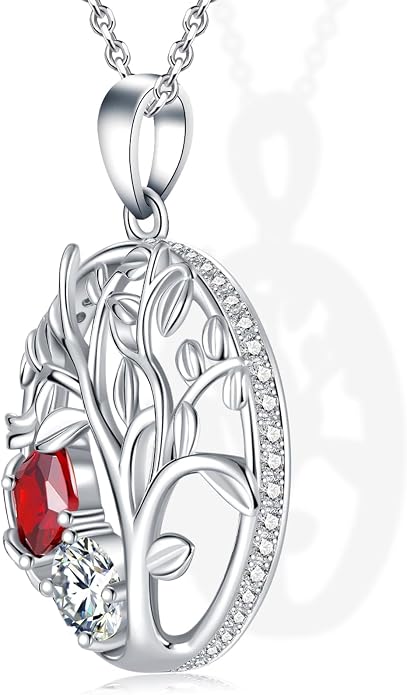Tree of Life Birthstone Necklace for Women 925 Sterling Silver Birthstone Pendant 12 Months Necklaces with Zircon Birthday Gifts for Women, Mom, Grandma Cable Chain 18"+2"