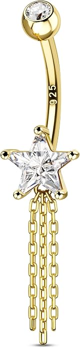 COCHARM 14K Gold Plated Belly Button Rings 925 Sterling Silver Belly Navel Rings for Women Star Navel Piercing Jewelry