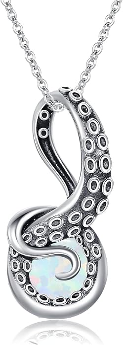 Octopus Tentacles Necklace with Gemston 925 Sterling Silver Octopus Pendant for Women Ocean Jewelry Gift for Women
