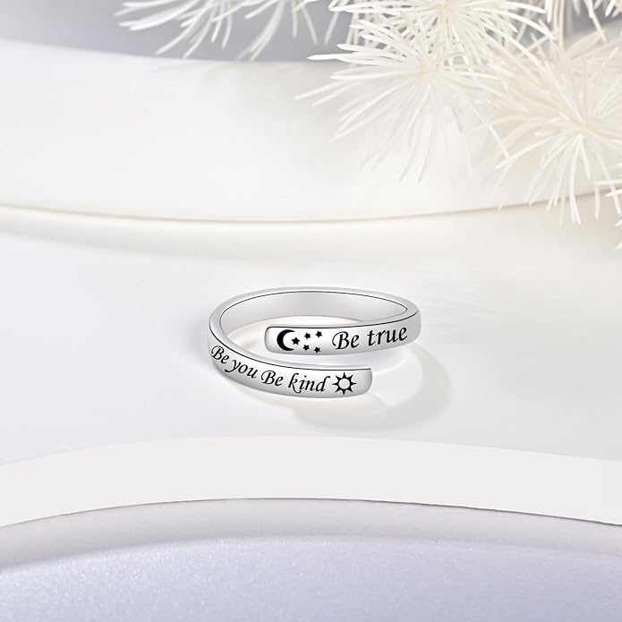 BEILIN 925 Sterling Silver Inspirational Jewelry Rings Adjustable Ring Personality Encouragement Gift for Teens Women