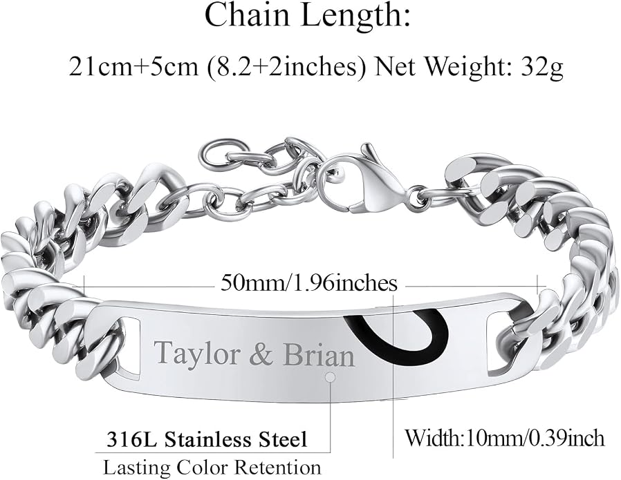 FindChic Customized Name Bar ID Bracelets for Men Women 18K Gold Plated/Stainless Steel/Black 7MM/10MM/15MM Width 7.5'' 8.3'' Bangles, with Jewelry Box