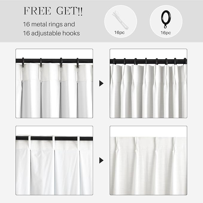 Pinch Pleated Curtains 100% Blackout Linen Curtains 84 Inches Long for Bedroom Living Room, Ivory White Memory Trained Thermal Insulated Room Darkening Window Drapes with Hooks 2 Panels 40"Wx84"L