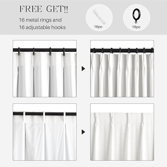 Pinch Pleated Curtains 100% Blackout Linen Curtains 90 Inches Long for Bedroom Living Room, Ivory White Memory Trained Thermal Insulated Room Darkening Window Drapes with Hooks 2 Panels 40"Wx90"L