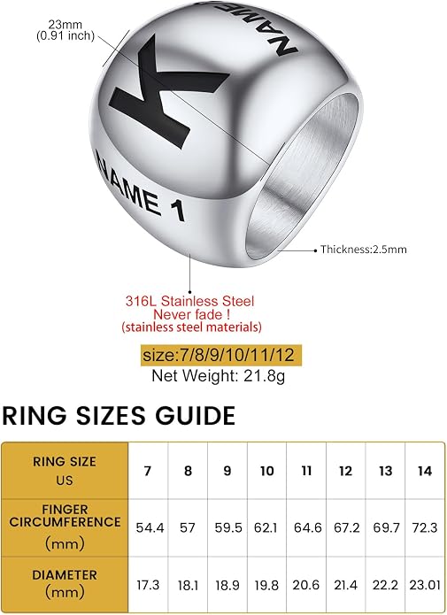 GOLDCHIC JEWELRY Chunky Dome Ring for Women, Stainless Steel Bold Stacking Croissant Statement Ring For Men (Size 7-12, Custom)