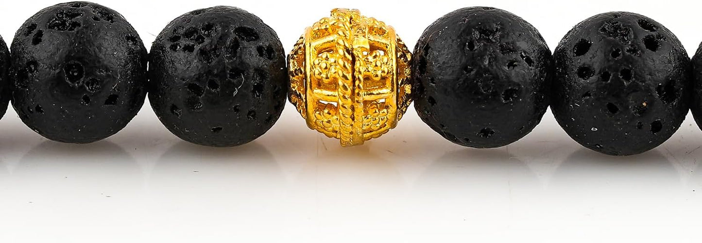 AAA Grade Natural Gemstone Beaded Bracelet, 14K Gold Plated with Evil Charm, Wicca & Reiki Healing Crystals, Handmade Bohemian Jewelry, Christmas Gift for Women (7+1inch)