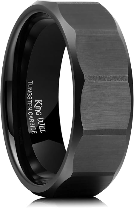 King Will Classic Tungsten Carbide Ring Brushed Two Grooved Center Hammered Design Mens Wedding Band for Men