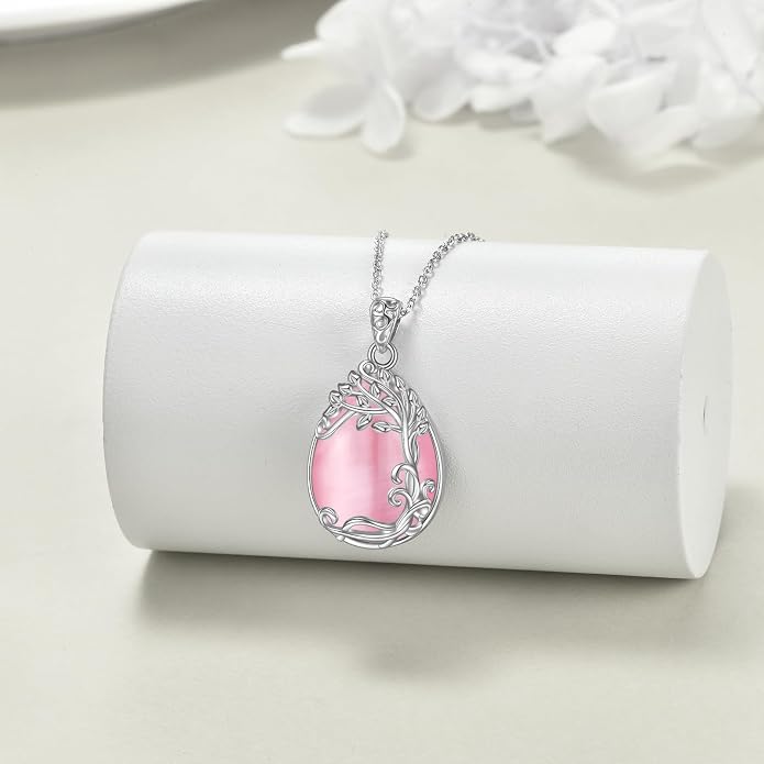 YAFEINI 925 Sterling Silver Moonstone Necklace Filigree Teardrop Pendant Necklace Jewelry for Women Girls
