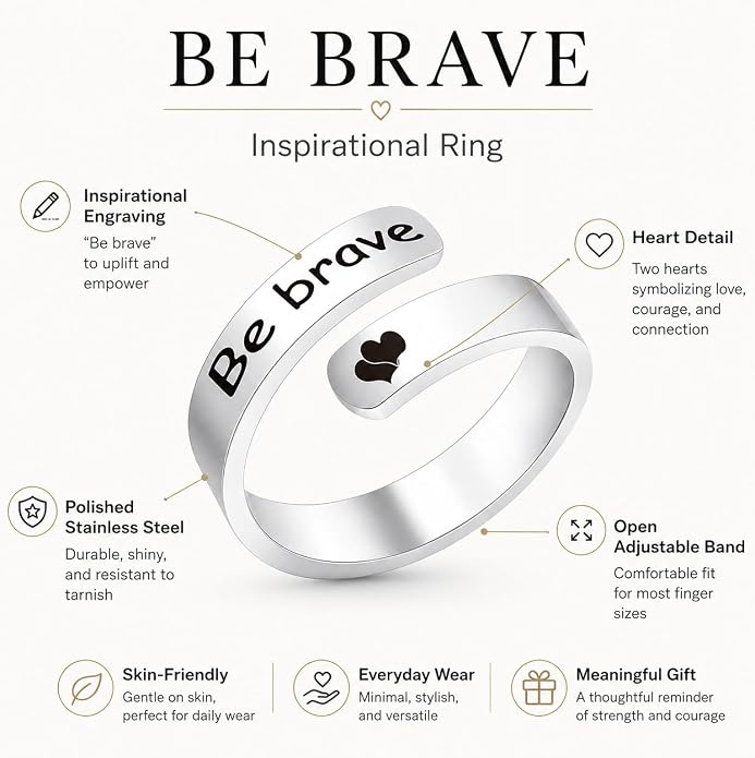 Uloveido Adjustable Inspirational Flying Dandelion Double Stainless Steel Freedom Ring Bands Cool Stacking Gift for Women, Engraving Rings Motivational Gift Y2004