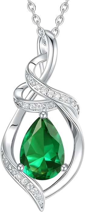 FANCIME Teardrop Birthstone Necklace for Women S925 Sterling Silver Elegant Ribbon Pendent Necklace Birthday Jewelry Gifts for Mom Wife Her, 16"+2" Inches