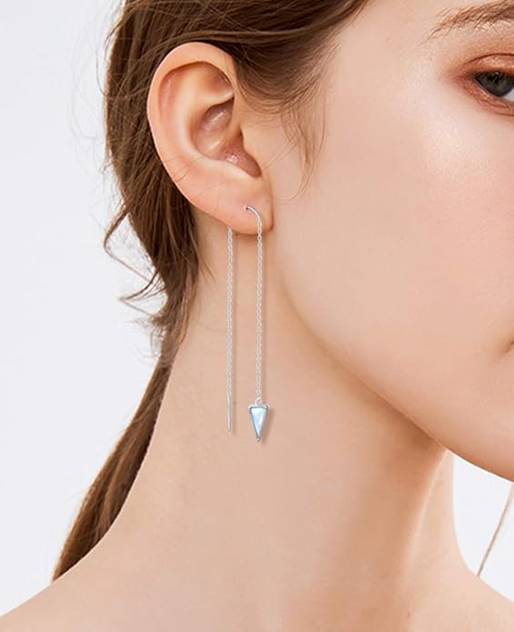 Threader Earrings Triangle Earrings Sterling Silver Created Opal Dangle Drop Long Chain Earring for Women Thread Earrings