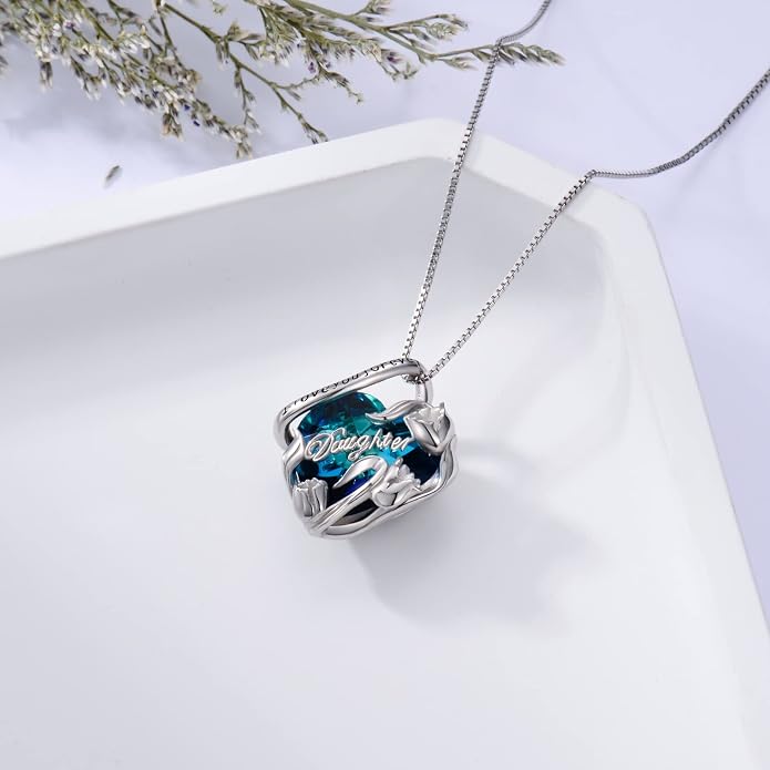 PROESS S925 Sterling Silver Daughter Heart Pendant Necklace from Dad Mom I Love You Forever Jewelry