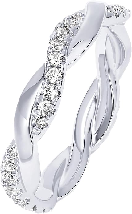 PAVOI 14K Gold Plated Cubic Zirconia Twisted Rope Eternity Band for Women