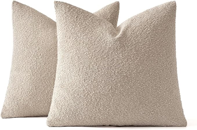 MIULEE 18x18 Decorative Lumbar Boucle Couch Pillow Covers Oatmeal | Set of 2 Textured Neutral Throw Pillow Covers, Accent Solid Pillowcases, Sofa Living Room Home Decor
