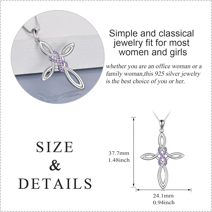 LUHE Celtic Knot Cross Necklace Sterling Silver Birthstone Polished Religious Infinity Celtics Jewelry Gifts for Women