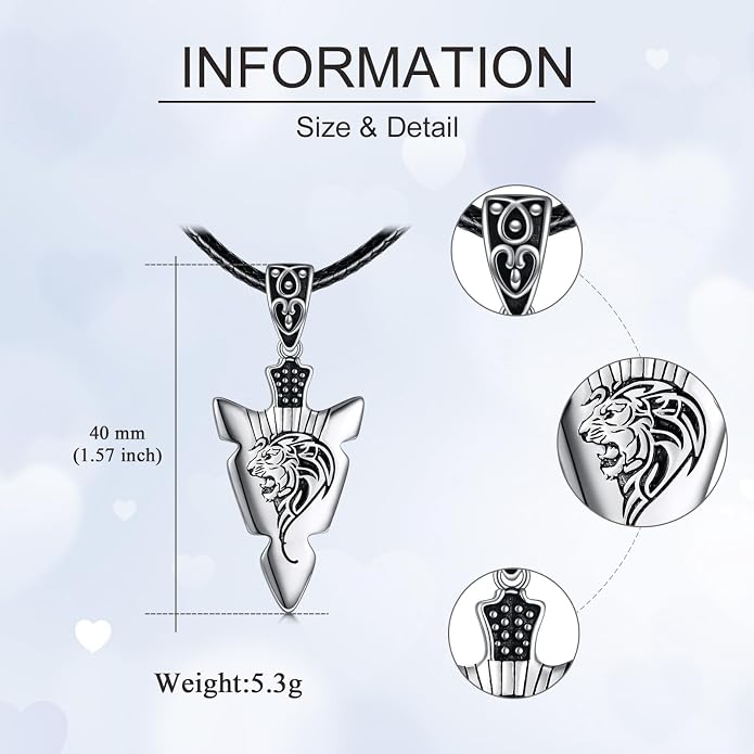 VONALA Gothic Necklace 925 Sterling Silver Punk Dagger/Thor Hammer/Arrowhead Wolf/Lion/Tree of Life Urn Pendant Necklace Viking Amulet Pagan Jewelry Gifts for Women Men Unsex