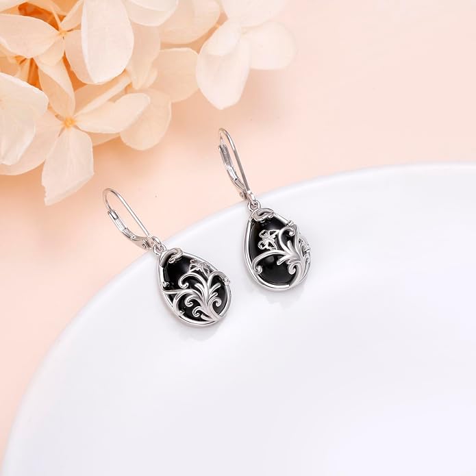 925 Sterling Silver Filigree Dangle Drop Earrings Daisy/Lotus/Rose Flower/Moonstone Leverback Teardrop Earrings for Women Infinity Celtic Knot Daisy Lotus Jewelry for Mothers Day