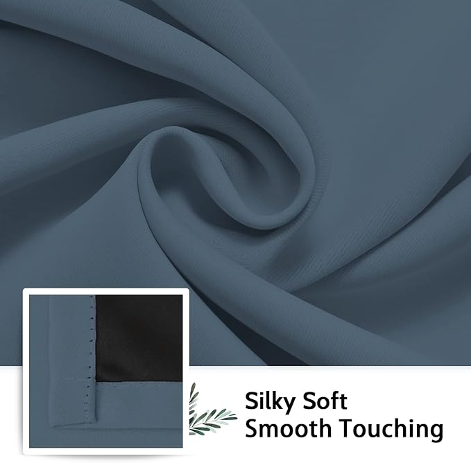 SimpleHome Stone Blue 100% Blackout Curtains Room Darkening Living Room 84L | Curtains for Bedroom,Thermal Insulated Grommet Window Drapes,Curtains for Living Room with Black Back,42 x 84 Inch,2 Panels