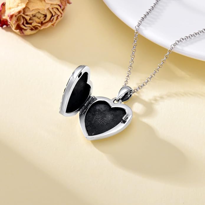 SOULMEET Personalized Silver Locket Necklace That Holds Pictures Photo Keep Someone Near to You, Memorial Custom Lockets Necklaces Letters Engraving for His Her