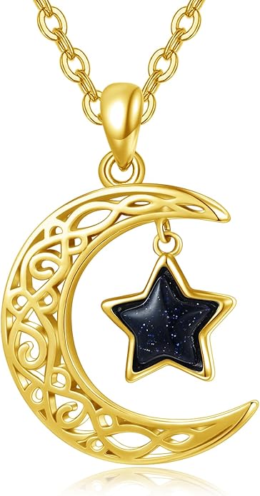 Dreamboat Sterling Silver Moon and Star Necklace Silver Crescent Moon Necklaces for Women Star Pendant Celestial Jewelry Gifts