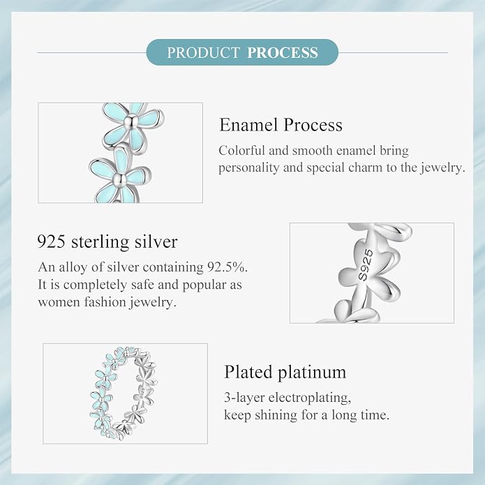 MUNDELL 925 Sterling Silver Dainty Daisy Rings Blue Flower Finger Rings for Women Stacking Promise Rings Fine Jewelry