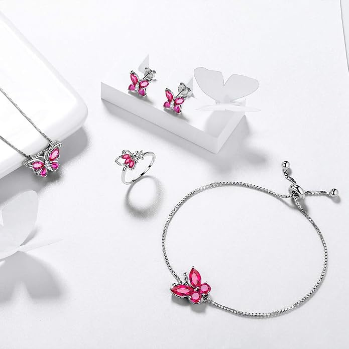 Aurora Tears Butterfly Jewelry,Women 925 Sterling Silver Butterflies Birthstone Pendant Necklace/Earrings/Rings Wedding Gift