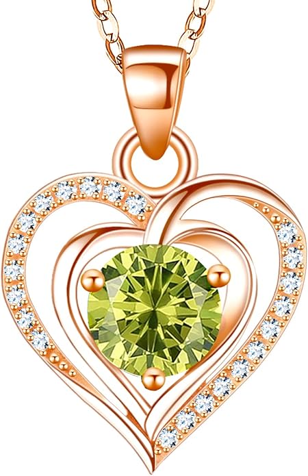 RIVIKO Heart Birthstone Pendant Necklace for Women 925 Sterling Silver Zirconia Necklaces Valentine's Day Anniversary Birthday Mothers Day Jewelry Gifts For Her Mother Wife