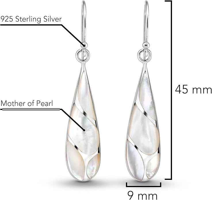 AeraVida Vintage Stone Teardrop Birthstone Sterling Silver Earrings, 9x45 mm | Dangle Earrings for Women