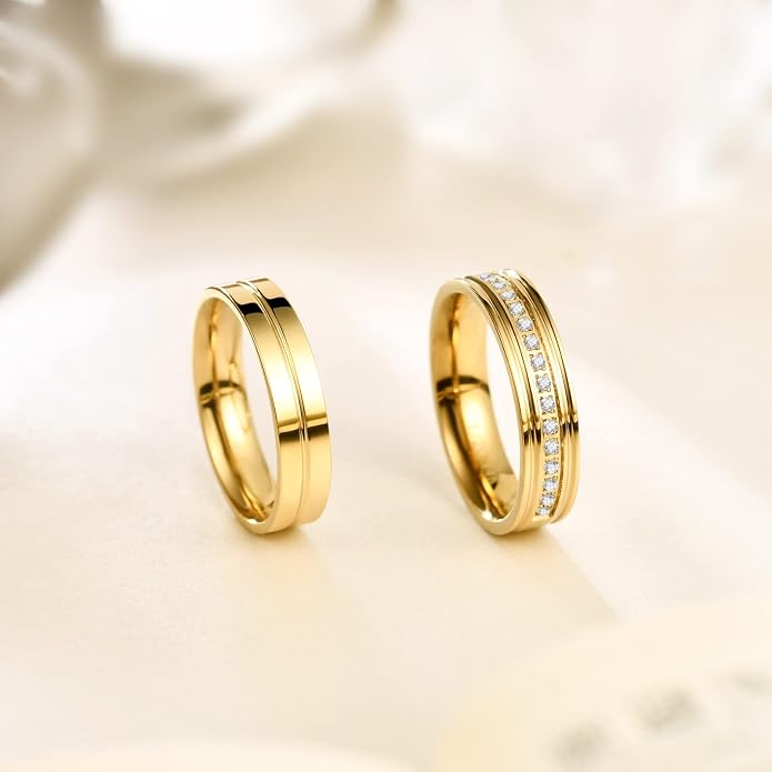 NOKMIT 5mm 14K Gold Filled Rings for Women Girls Dainty Thick Wedding Band Couple Anniversary Engagement Thumb Ring Gifts High Polished Plain Flat Cigar Band Tarnish Resistant Comfort Fit Size 4 to 11