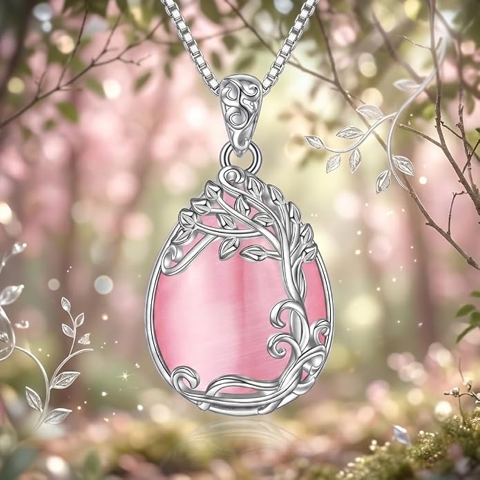 Teardrop Moonstone Necklace for Women Tree of Life/Filigree Birthstone Pendant Necklace Jewelry