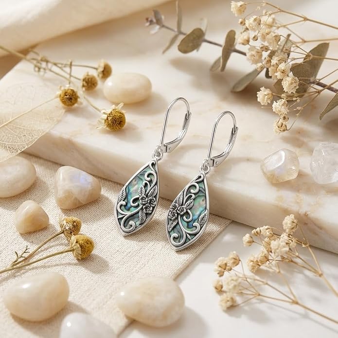 Silver Earrings Women Dangle Filigree/Abalone Shell/Turquoise Cowgirl Earrings Cat/Hummingbird/Chicken/Celtic Knot/Butterfly Jewelry Birthday Gifts for Women
