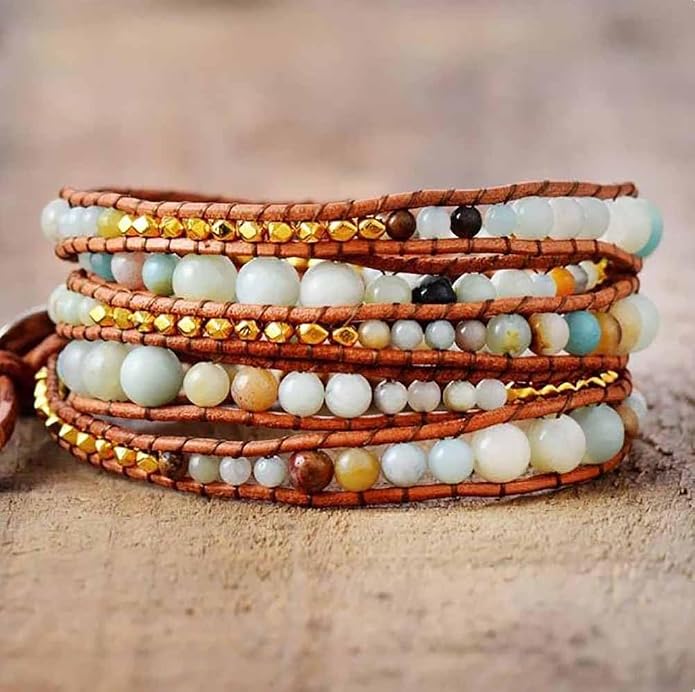 Boho Wrap Bead Bracelet for Women - Handmade Adjustable Natural Stone Beaded Bracelets Yoga Healing Bracelet Bangle Hippie Jewelry