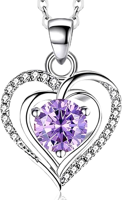 RIVIKO Heart Birthstone Pendant Necklace for Women 925 Sterling Silver Zirconia Necklaces Valentine's Day Anniversary Birthday Mothers Day Jewelry Gifts For Her Mother Wife